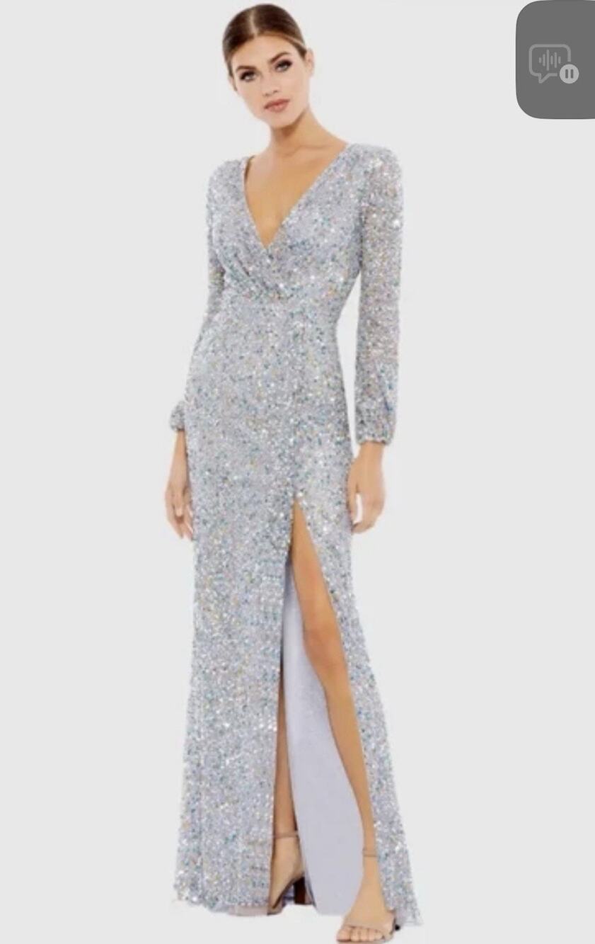 MacDougall Grey Sequined Evening Gown Sparkly Floor Length Dress W sz 8 Flaw